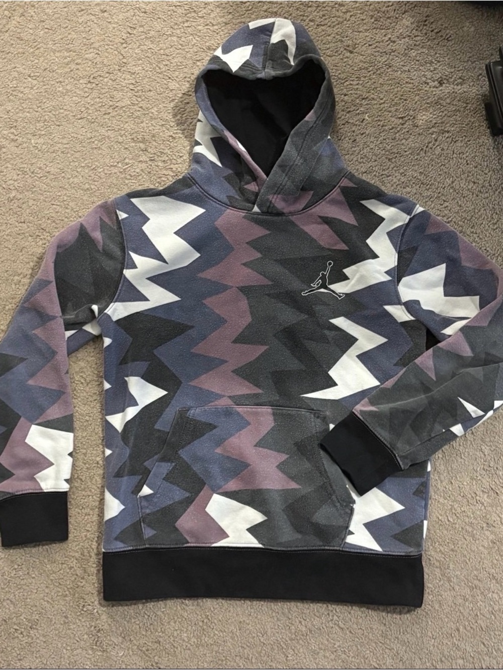 Jordan Youth Hoodie Medium 10-12 Black Purple Geometric Print Pullover